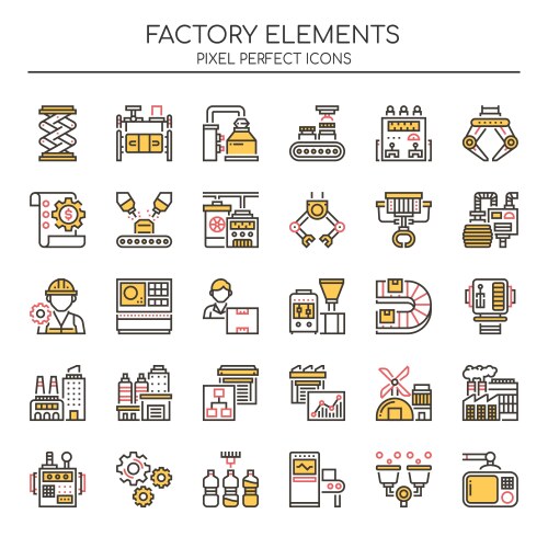 Factory elements thin line and pixel perfect vector image