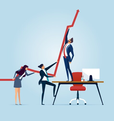 business people pushing a graph upwards vector image