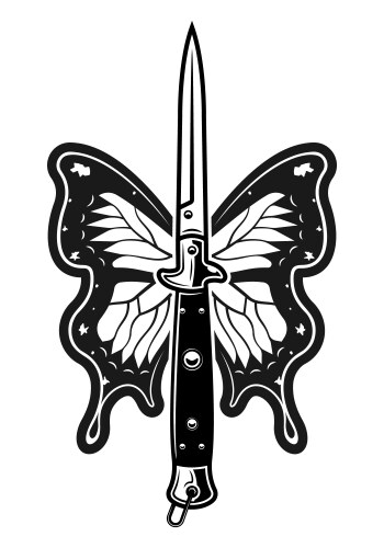 Butterfly dagger tattoo style black Vector Image