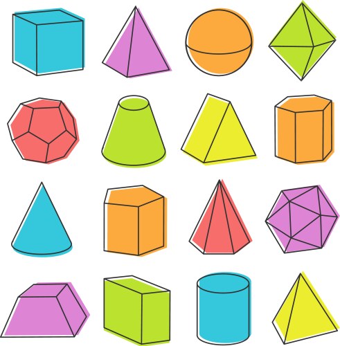 3d model of geometry shapes colored pictures sets Vector Image