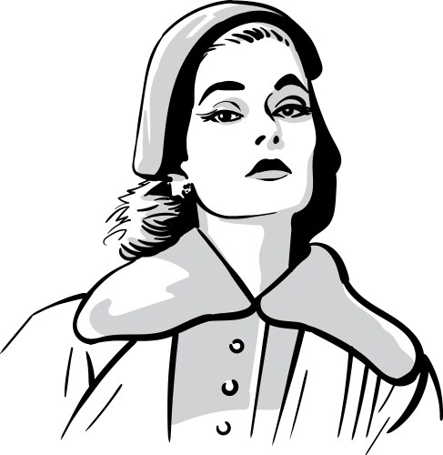 Woman face portrait with hat black and white Vector Image