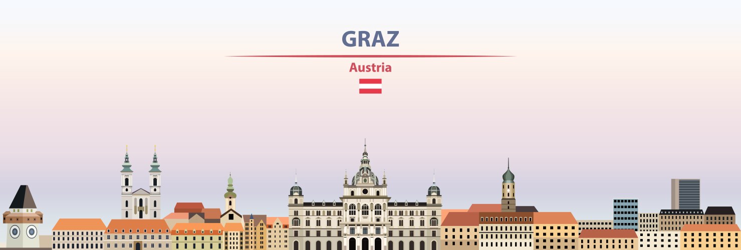 Graz cityscape on sunset sky background Vector Image