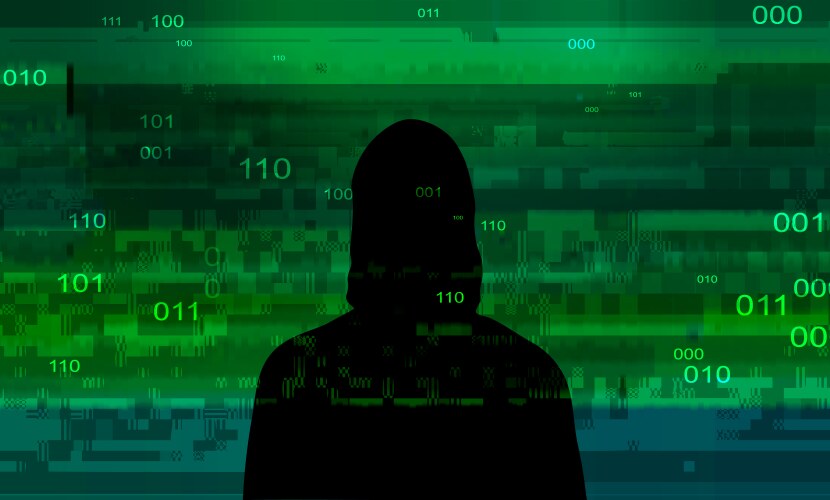 Computer hacker on abstract binary code vektorbild