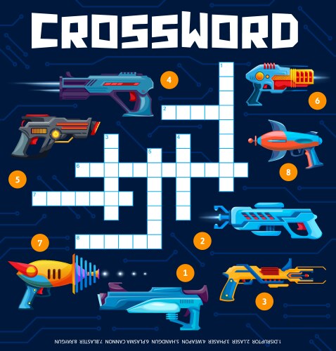 blaster and handgun weapon kids toy crossword game vector image