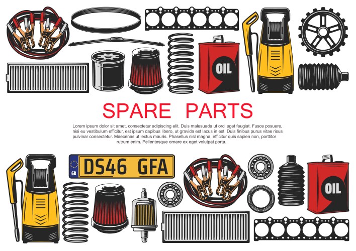 car spare parts belts oil and bearings vector