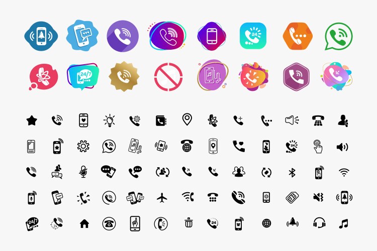 set of different icons with phone on white vector image