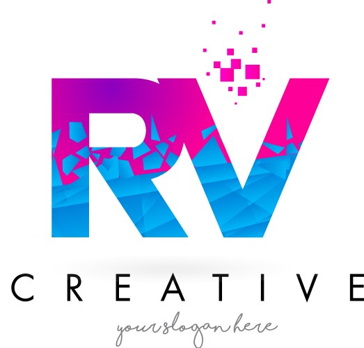 Rv r v letter logo with shattered broken blue Vector Image