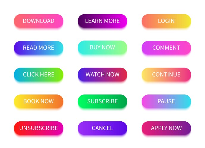 button with web action gradient bright buttons vector