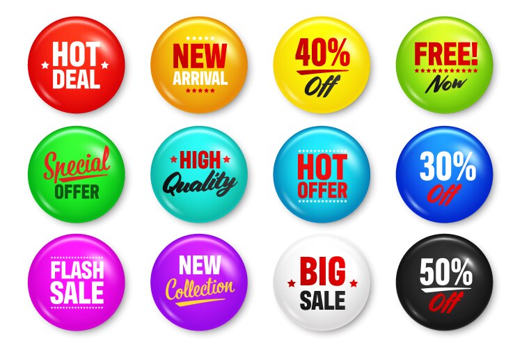 Realistic badges with text product promotion vector image