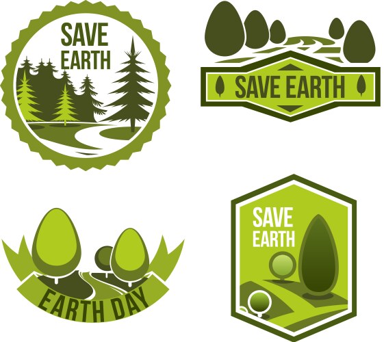 Green nature icons set for earth day vector image