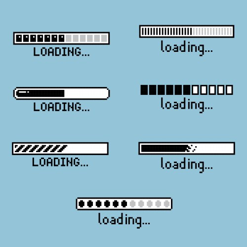 Pixel art loading process progress counter bar vector image