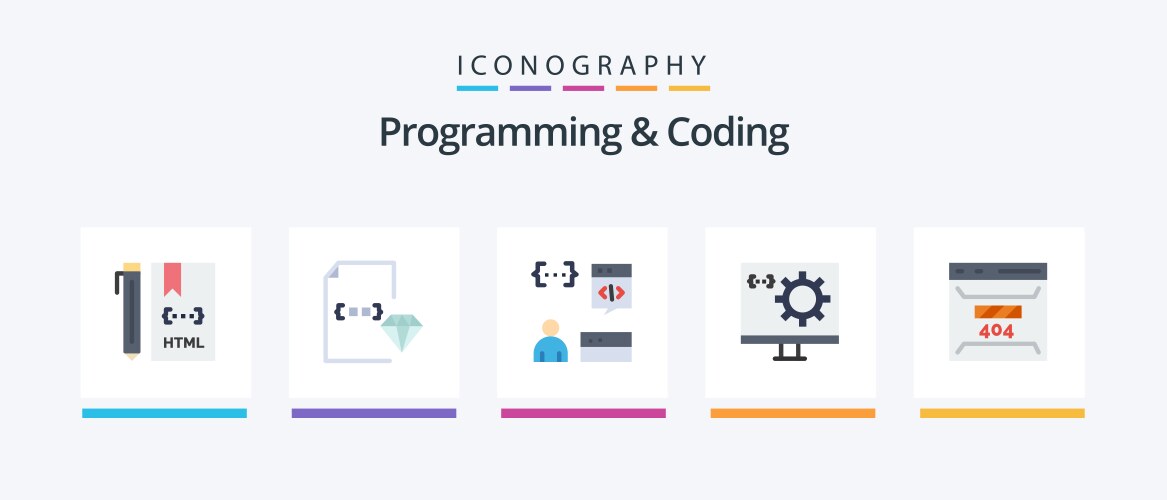 Programming and coding flat 5 icon pack including vektorbild