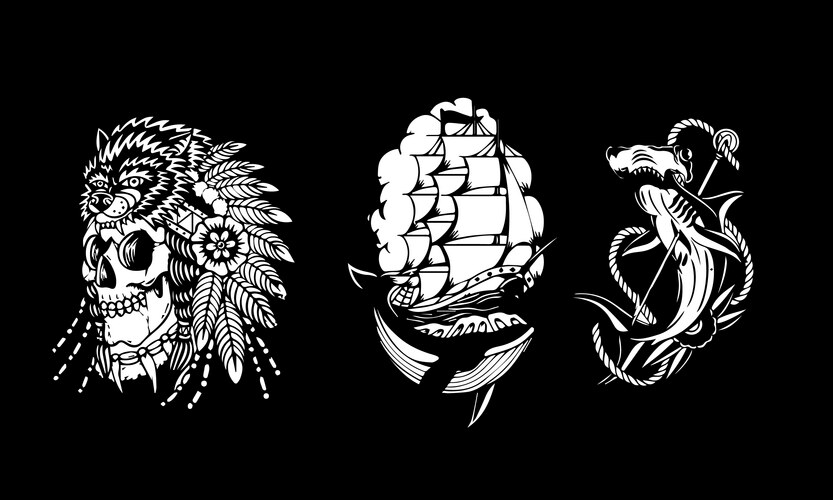 Skull & Nautical Creatures Logo Set Vector Image