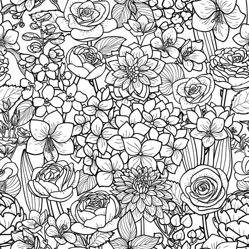 Peony flower seamless pattern drawing hand Vector Image