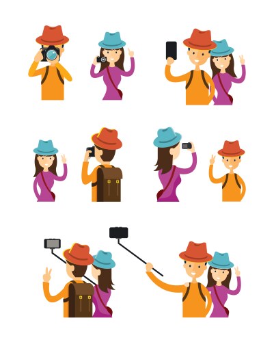 Couple taking photos in action character set Vector Image