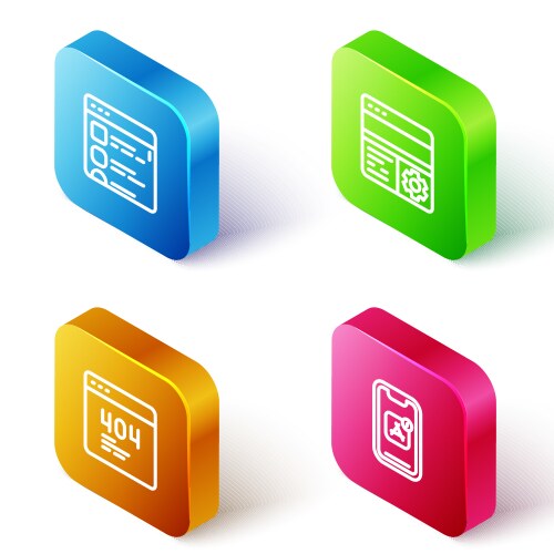 Set isometric line browser files debugging page vector image