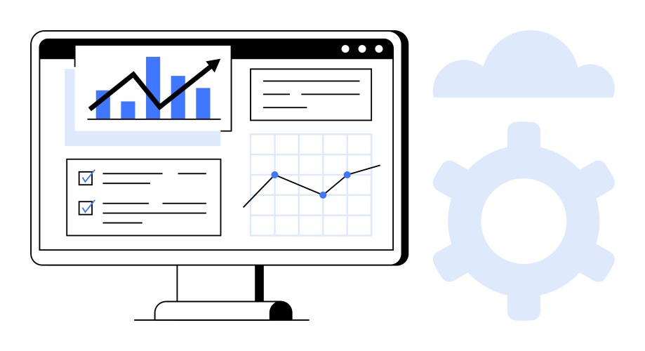 Data analytics dashboard with graphs and cloud vector image