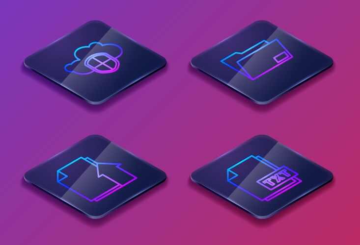 Set isometric line cloud and shield upload file vector image