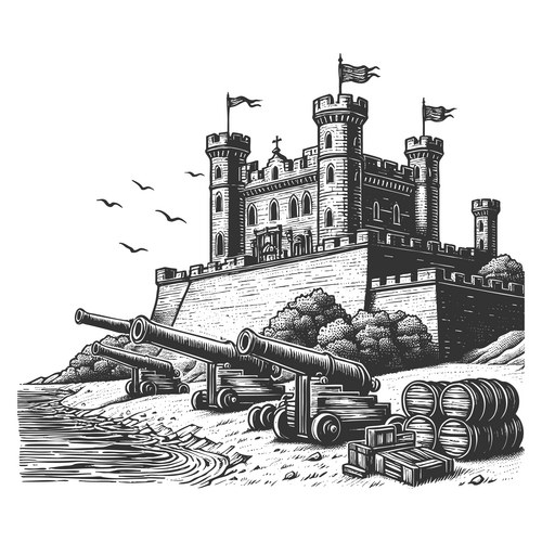 Coastal Fortress with Cannons Vector Image