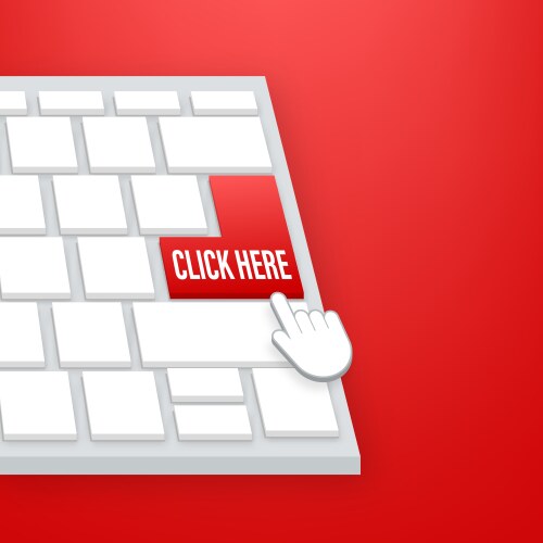 Click here button with hand pointer clicking vector image