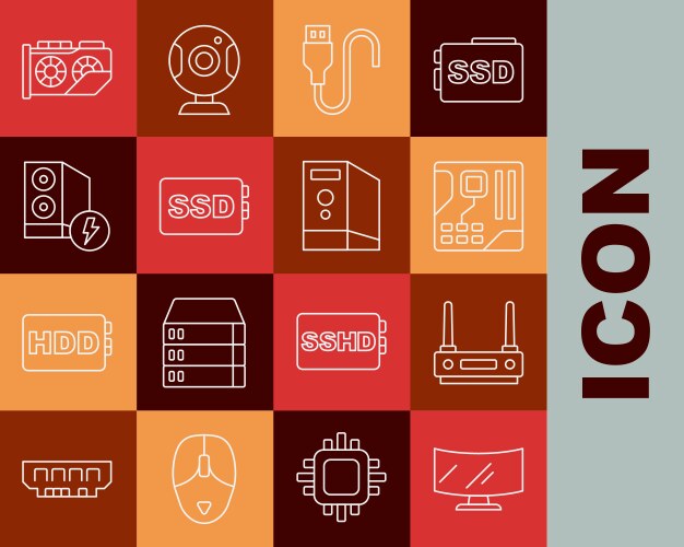 Set line computer monitor screen router and wi-fi vector image