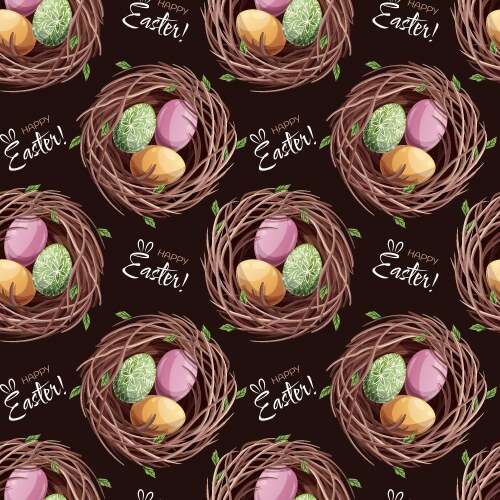 Seamless pattern with nest and colorful easter vector image