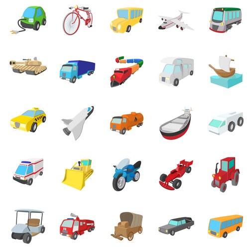 Transportation icons set cartoon style Vector Image