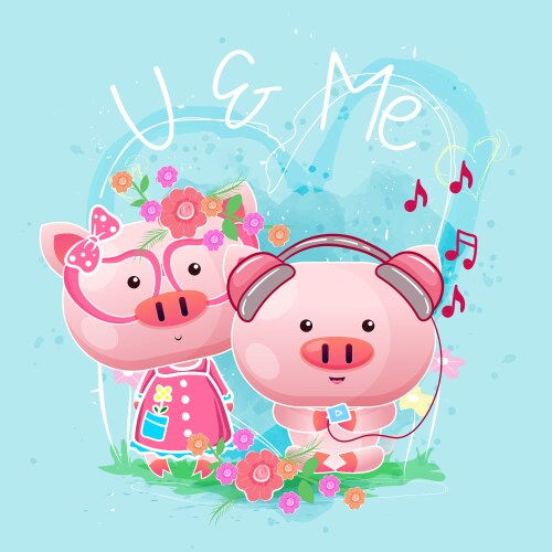 Baby shower greeting card with cute pigs cartoon Vector Image