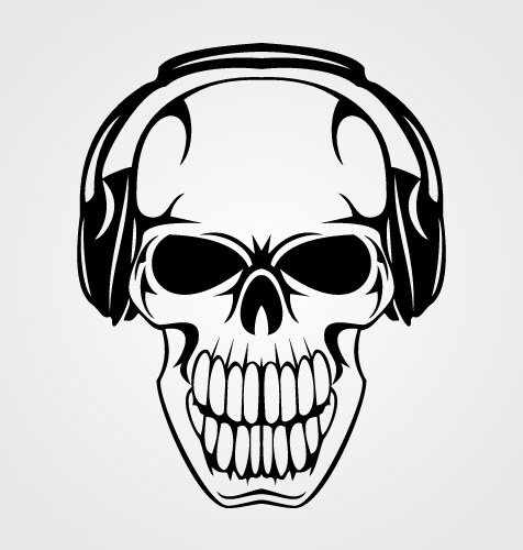 Skull with Headphones - Dark Music Vector Image
