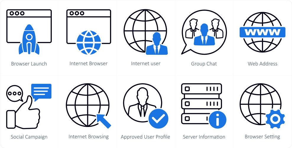 A set of 10 seo icons as browser launch internet vector image