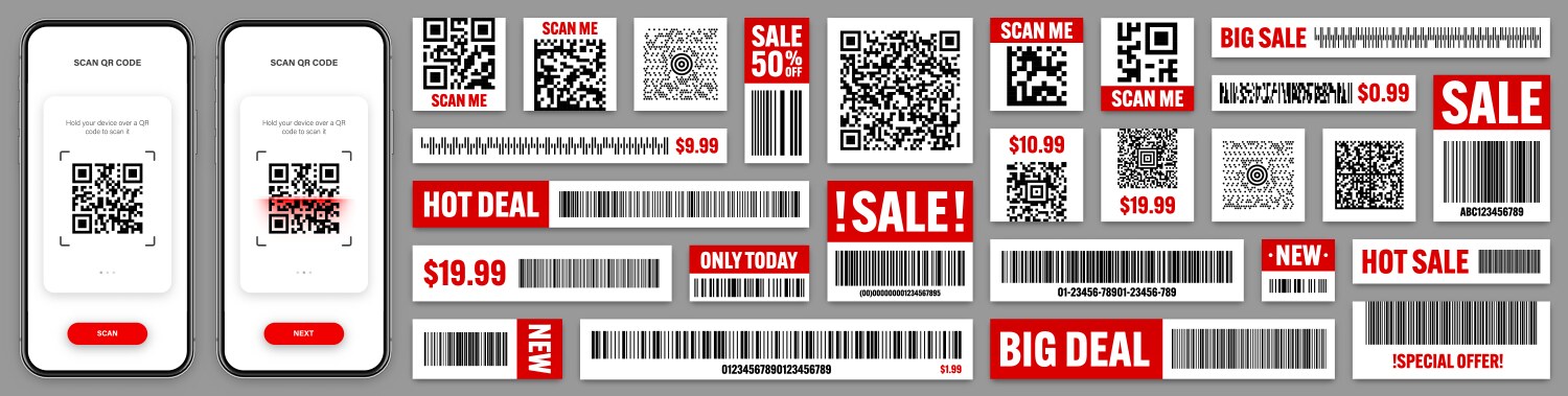 product barcodes and qr codes smartphone vector image