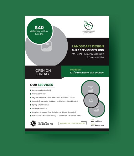 Professional landscaping flier template Royalty Free Vector