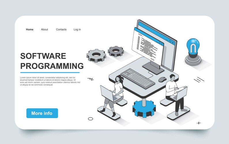 software programming concept in 3d isometric vector image