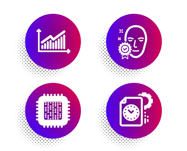 Graph cpu processor and face verified icons set vector image