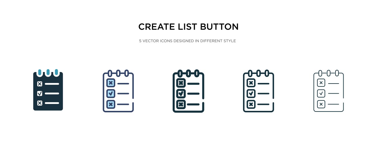 Create list button icon in different style two vector image
