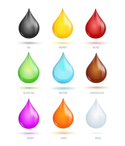 realistic detailed different color drops set vector image