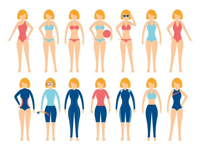 girl in various type swimsuit set vector image