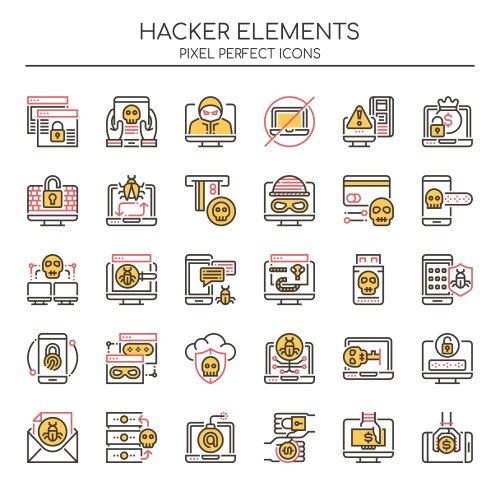 Hacker elements thin line and pixel perfect icons vector image