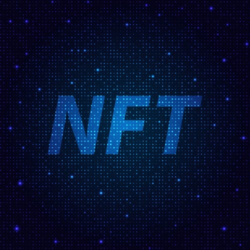 Not interchangeable tokens nft on blue glittering vector image