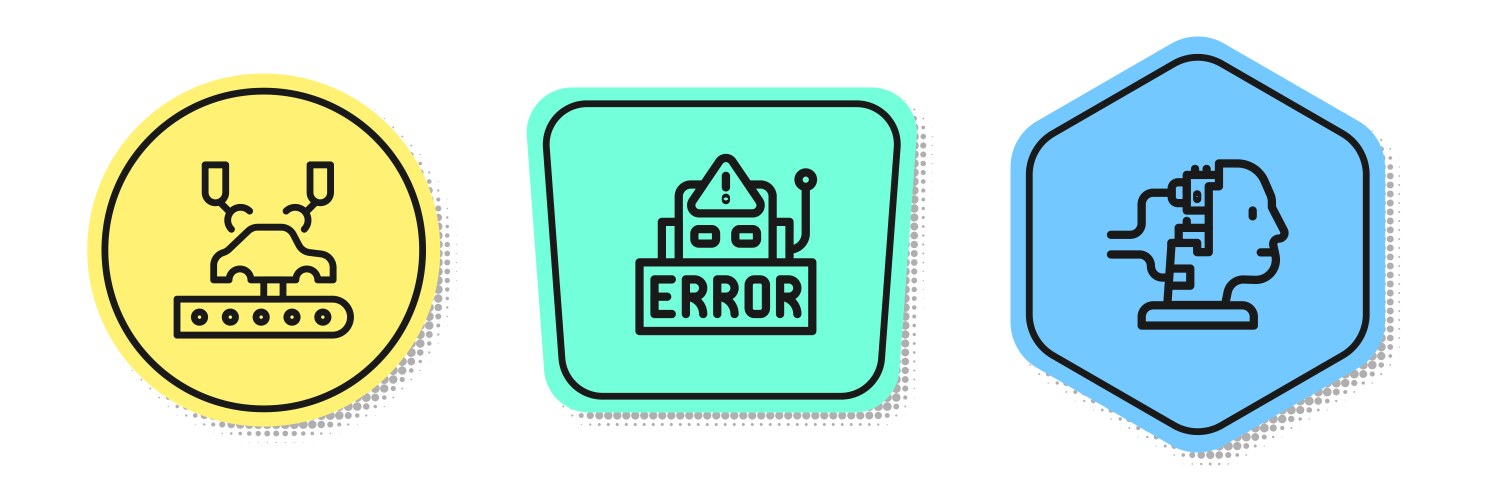 Set line robotic robot arm on factory error vector image