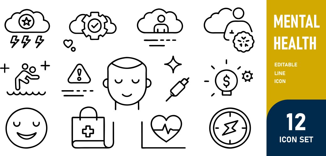 Mental Health Line Editable Icons Set Royalty Free Vector