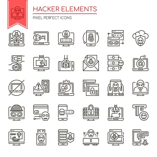 hacker elements thin line and pixel perfect icons vector image