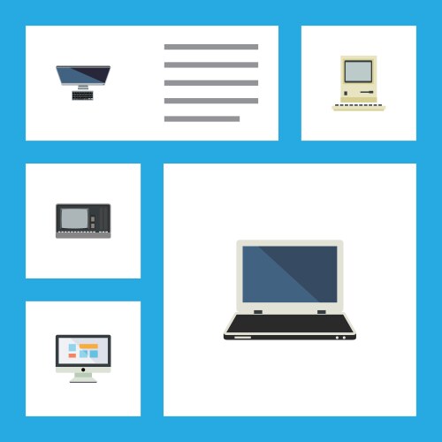 Flat icon computer set of computing notebook pc vector image