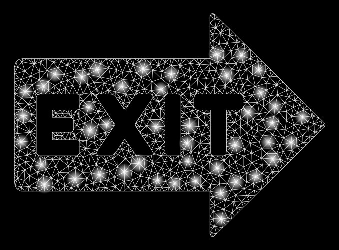 Glowing mesh network exit arrow with flash spots vector image
