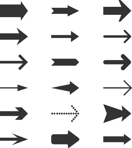 Black bow arrow icons set Royalty Free Vector Image