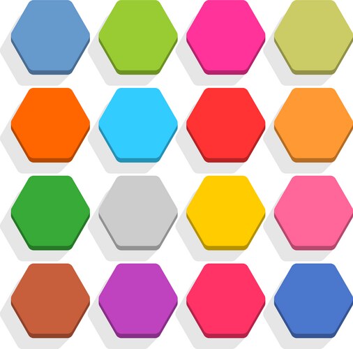 Flat blank web button hexagon icon set with shadow vector image