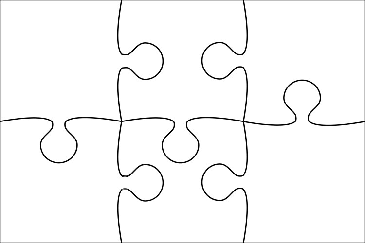 Six white piece puzzle jigsaw vector image