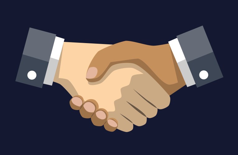 Handshake draw on blue dark background business Vector Image