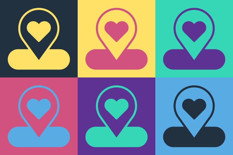 Pop art map pointer with heart icon isolated vector image