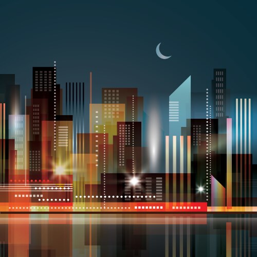 Night city skyline skyscraper with neon lights Vector Image